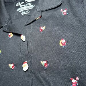 Onque Casuals Christmas Cotton Cardigan Size Large Black Embroidery Santa Button